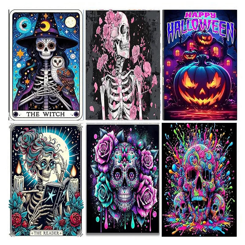 AB Diamond Painting Halloween Skull 5D Diamond Painting Set (Suitable for Beginners) DIY Mosaic Pumpkin Painting Decoration