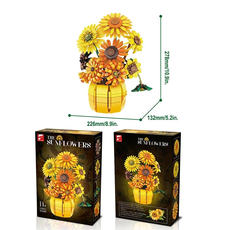 1009PCS Sunflower Building Blocks Flower Bouquet Vase Model Bricks Set