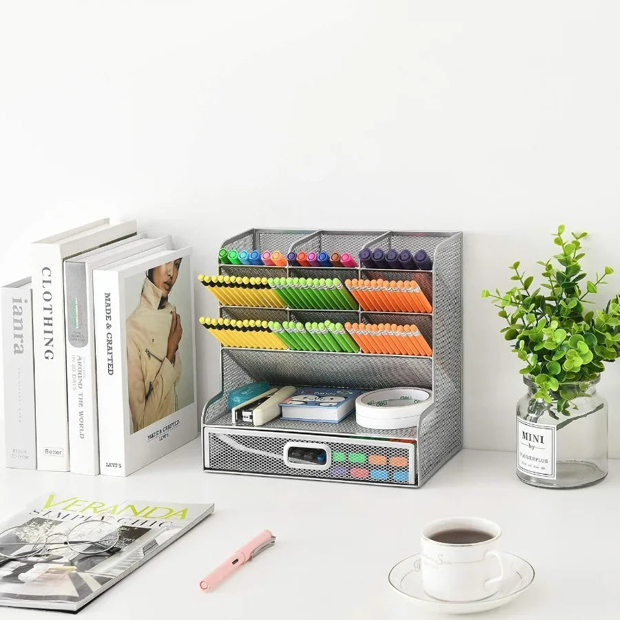 Larger Mesh Desk Organizer silver frame
