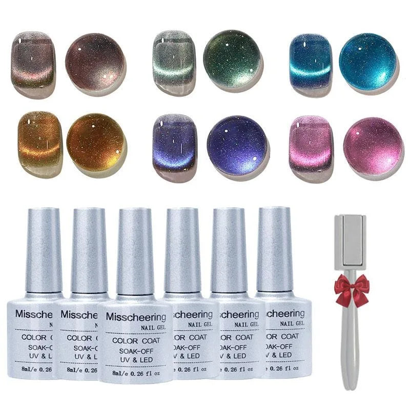 Cat Eye Gel Nail Polish 6 Colors Holographic Glitter Gel Polish Set