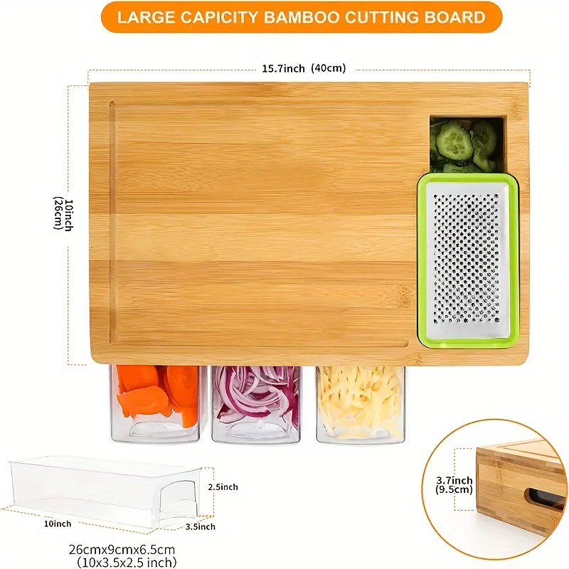 Multifunctional Bamboo Cutting Board Set with 4 Vegetable Cutting Blades
