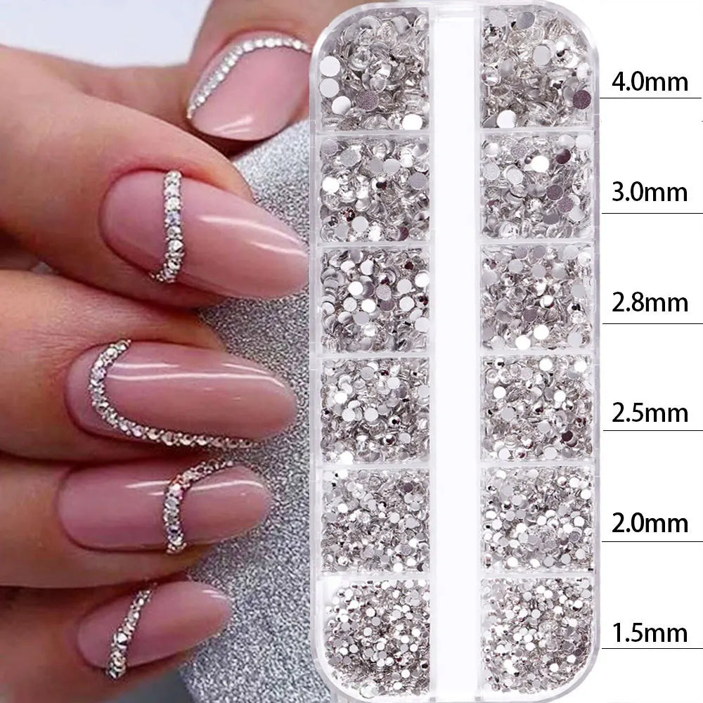 2400pcs+ Shiny Clear Crystal Gems Nail Rhinestones 1.5-4mm Mixed Round Glass Stone