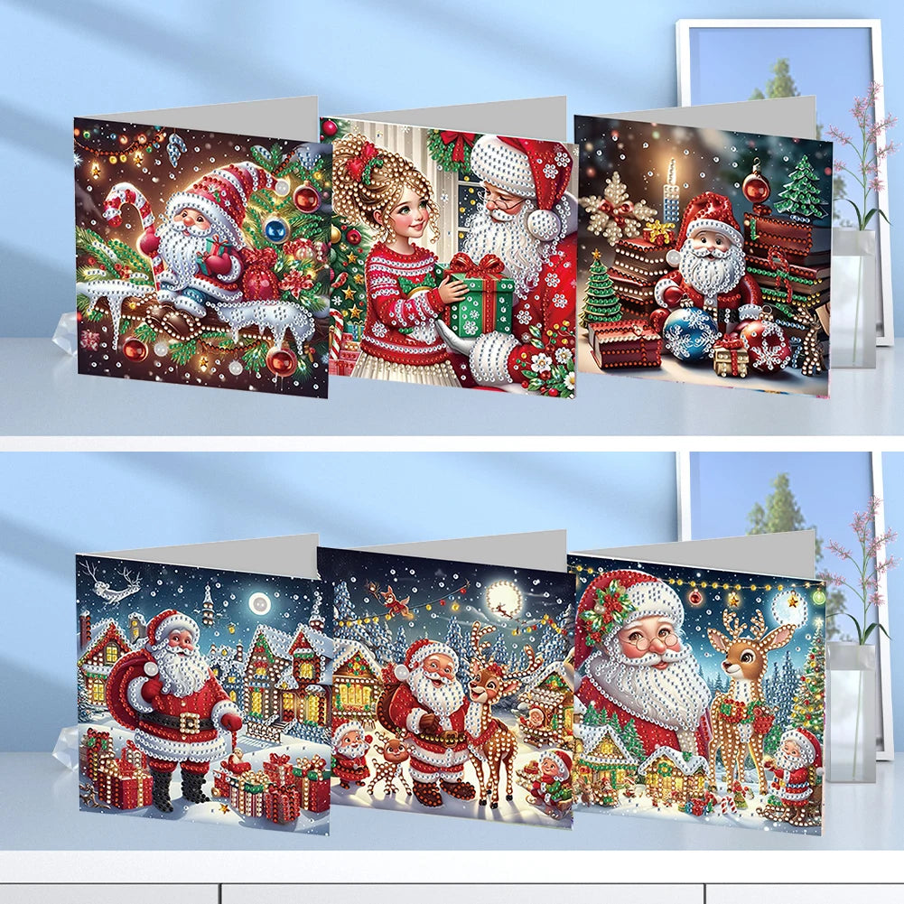 6/12pc DIY Diamond Painting Kits Greeting Card New 2024 Christmas Festival Card Diamond Daily Wish Card Gifts for Family Friends