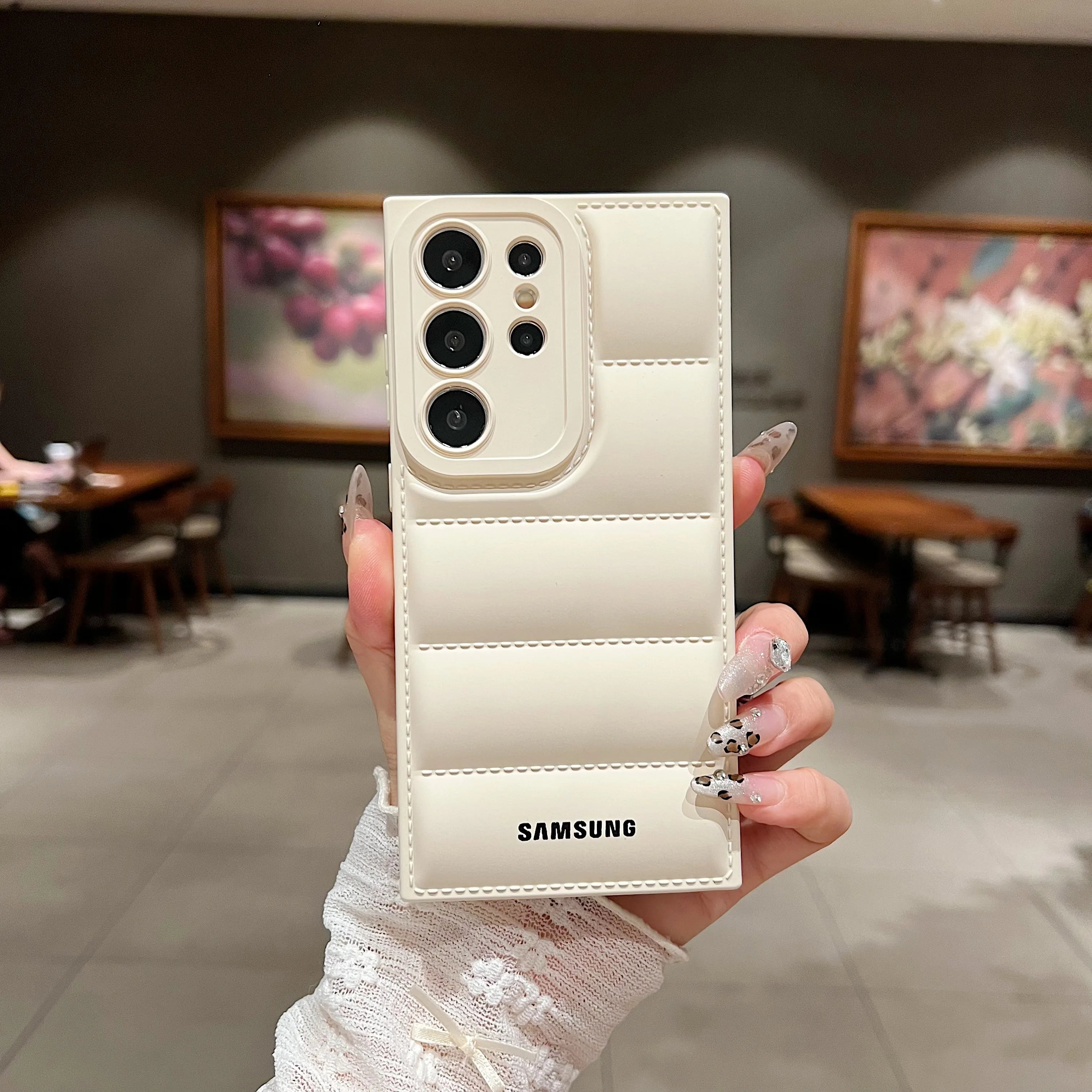 Wave Puffer Down Jacket Phone Case Samsung  Solid Color Shockproof Soft Cover