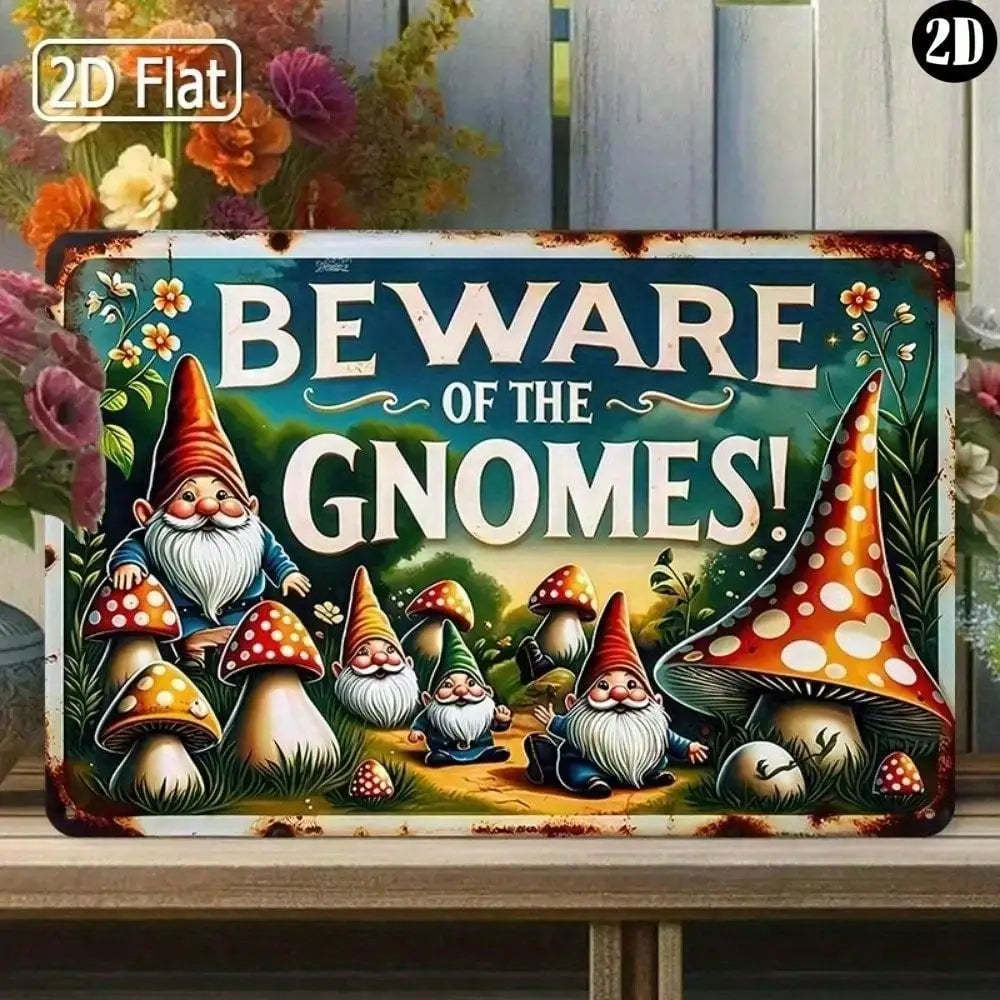 Whimsical Gnome Metal Sign for Garden Outdoor indoor