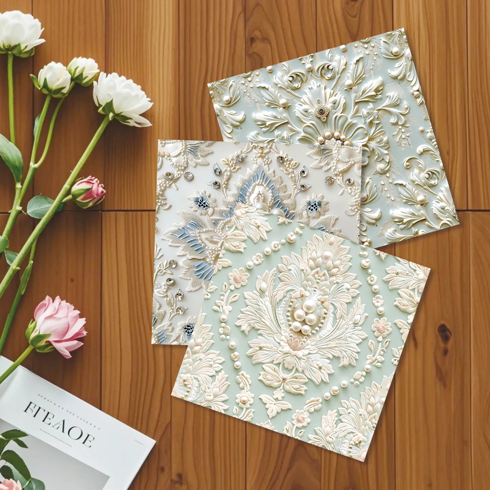 Embossed With Pearl Satin Scrapbook Paper Pad 8 Sheets Art Craft Pattern Paper For Scrapbooking Assorted Festive Designs