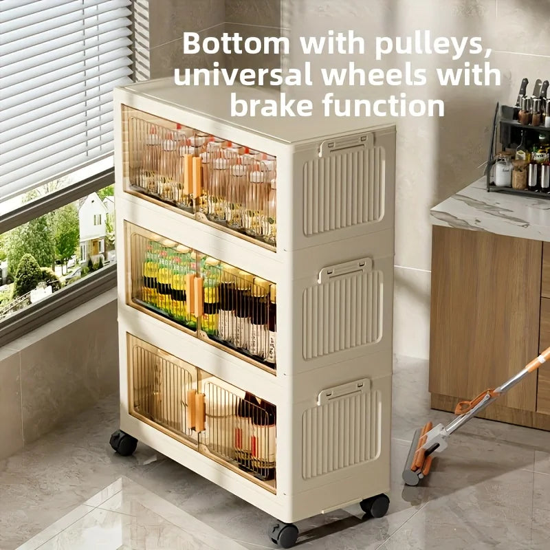 3/4/5-Tier Foldable  Stackable cabinet w/Wheels,