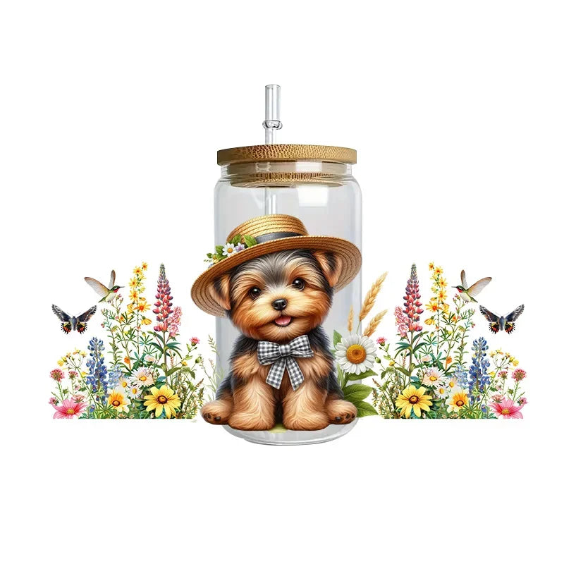 Cute dogs artwork UV 3D transfers UV DTF  stickers 16oz cup wraps
