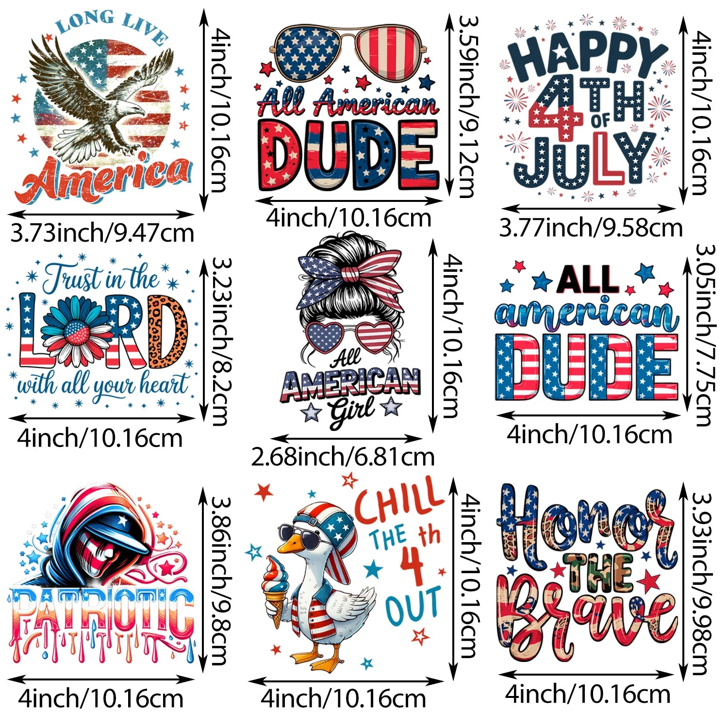 Independence Day Themed Iron-On Heat Transfer Decals