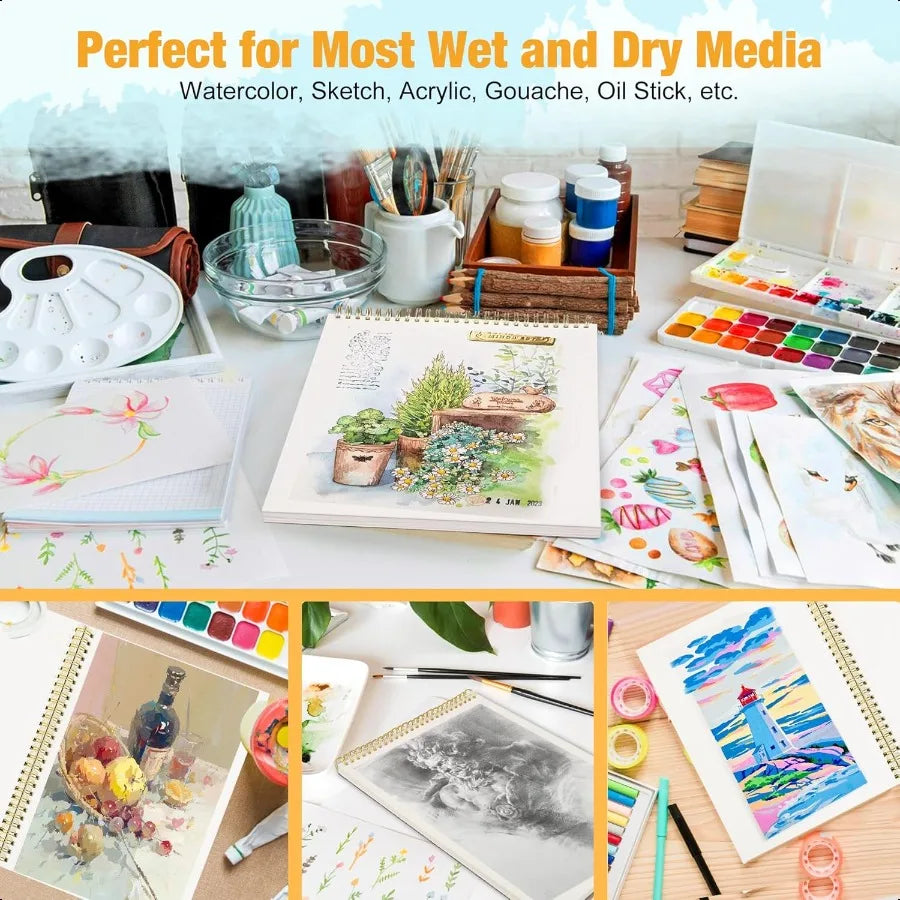 Watercolor Paper Pad 5.5"x8.5 24 Sheets 140lb Spiral Bound with Tear Line.