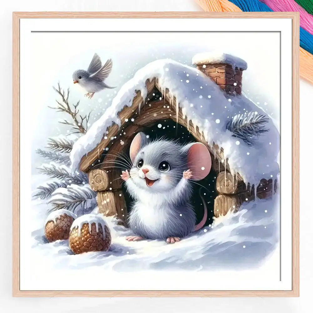 Printed Fabric 11CT Cross Stitch Cute Mouse