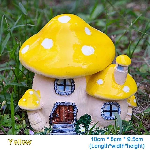 Cute Resin Mini Mushroom House Outdoor Garden Decoration Statue Gnome's House Sculpture For Home Office Room Decor Ornament