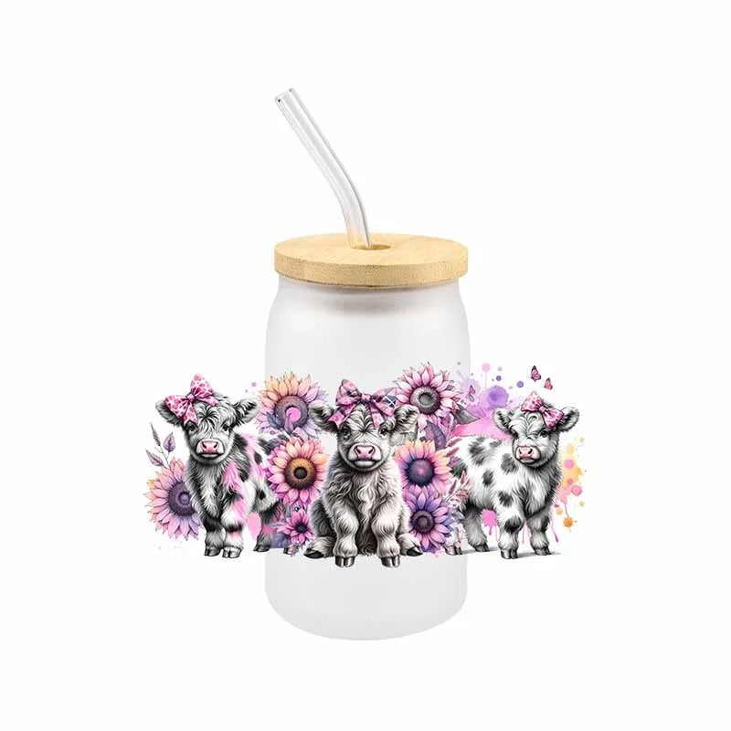 Cartoon Cow UV DTF Transfer Sticker Wraps   Waterproof Scratch Resistant Decals 3D
