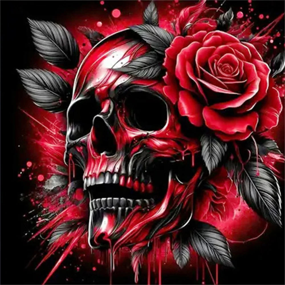 Rose Skeleton Diamond Painting Full Square Round Diamond Mosaic Halloween Handmade Gift
