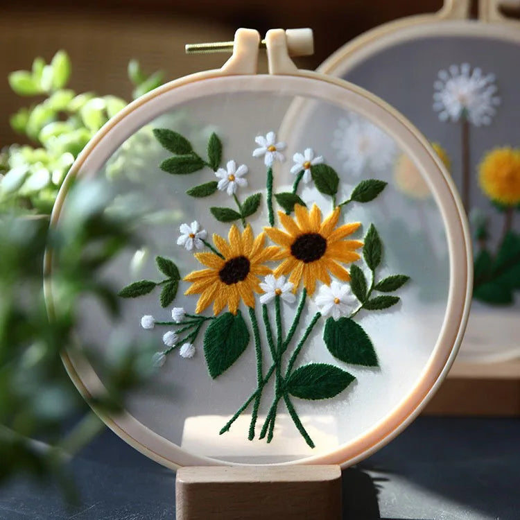DIY Flowers Plants Pattern Embroidery Set Needlework Tools Printed Beginner Embroidery Round Cross Stitch Kit Sewing Craft Kit