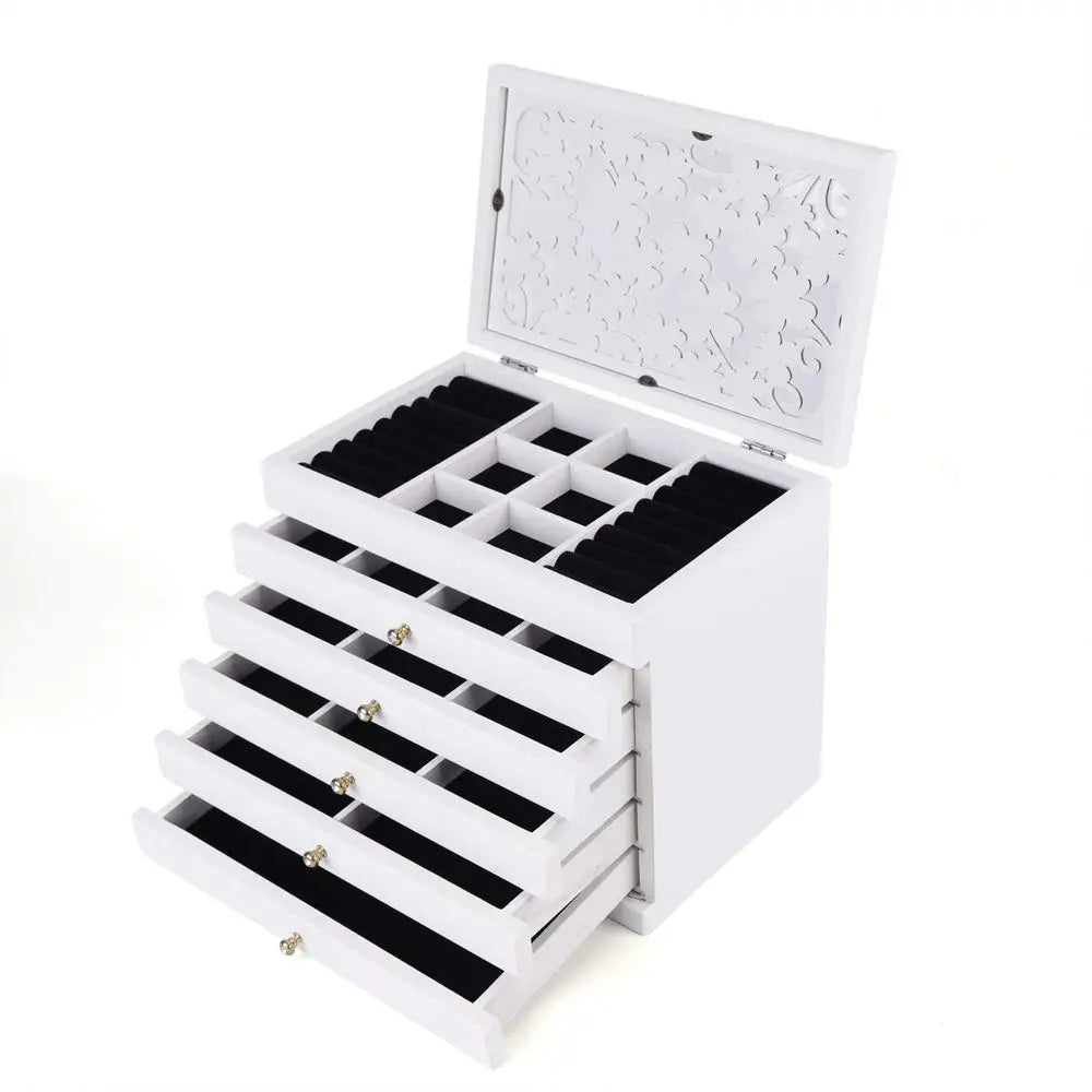 Jewelry Storage Organizer Wooden Storage Box Case for Woman (White)
