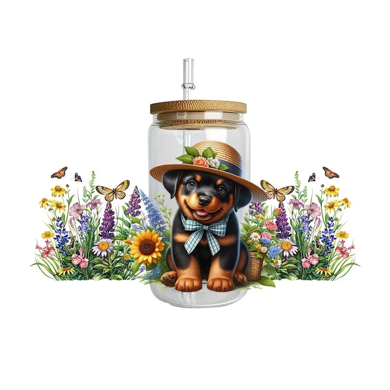 Cute dogs artwork UV 3D transfers UV DTF  stickers 16oz cup wraps