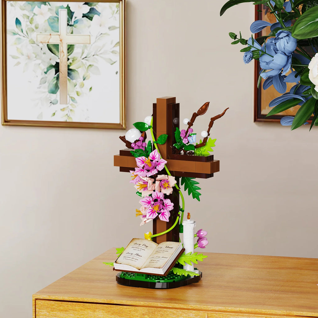 Jesus Cross Flowers Building Blocks Set Easter Bible Themed