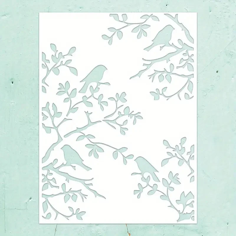 1pcs DIY Bird Branch Stencil for Wall Painting Decoration | Reusable Craft Template for Art Journals