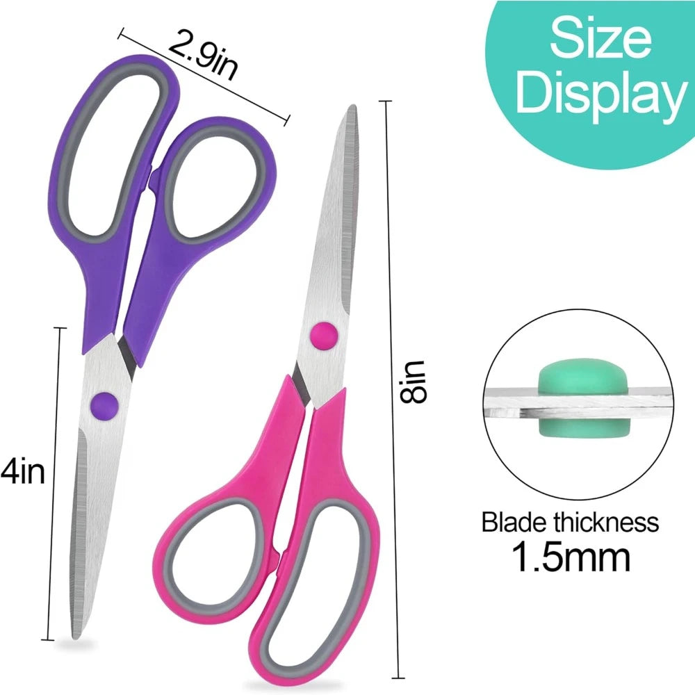 8" Scissors All Purpose 6 Pack - Comfort-Grip Sharp Scissors