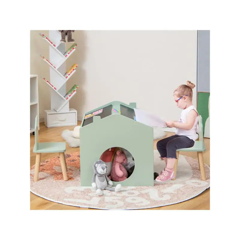 Wooden Kids Table and Chair Set - Inclined Chalkboards with Chalk