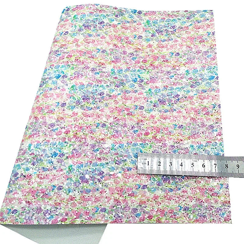 Blue Chunky Glitter Leather Leopard Flowers Printed Glitter  Sheets 21x29CM