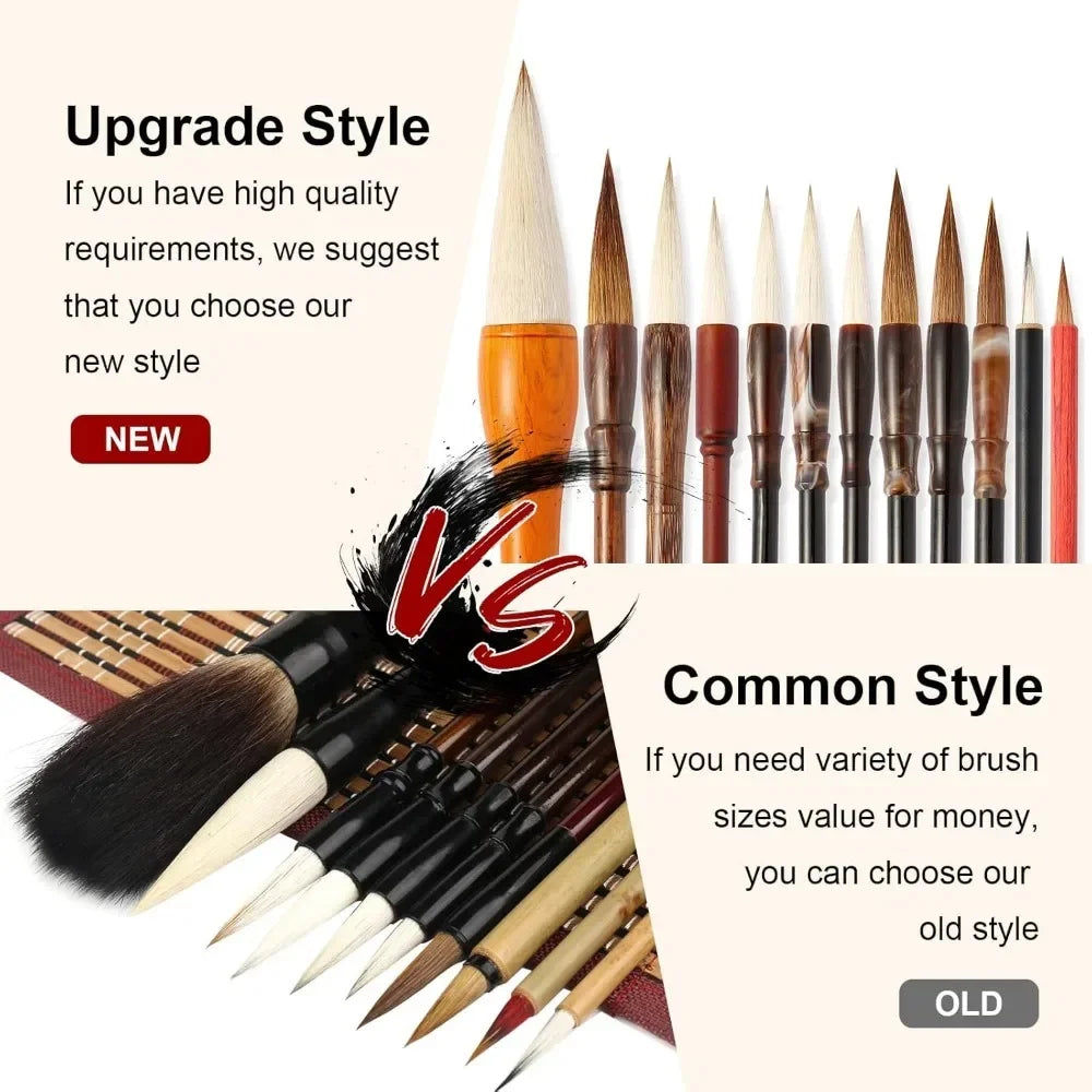 Painting brush with roll bamboo pen holder,