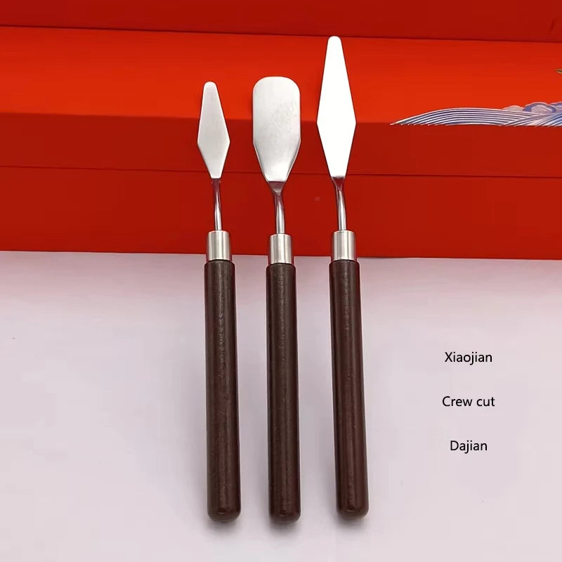 7PCS  Wood Stainless Steel Gouache Paint Pigment Mixing Knife Hand Tool