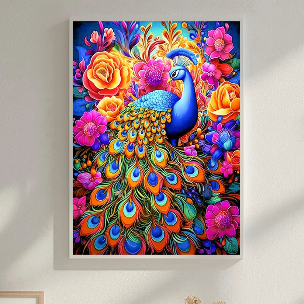 5D DIY Diamond Painting Colorful Peacock 30x40cm Round
