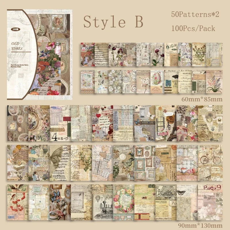100Pcs/Pack Past Stories Vintage Series Scrapbooking Material Paper Journal Collage