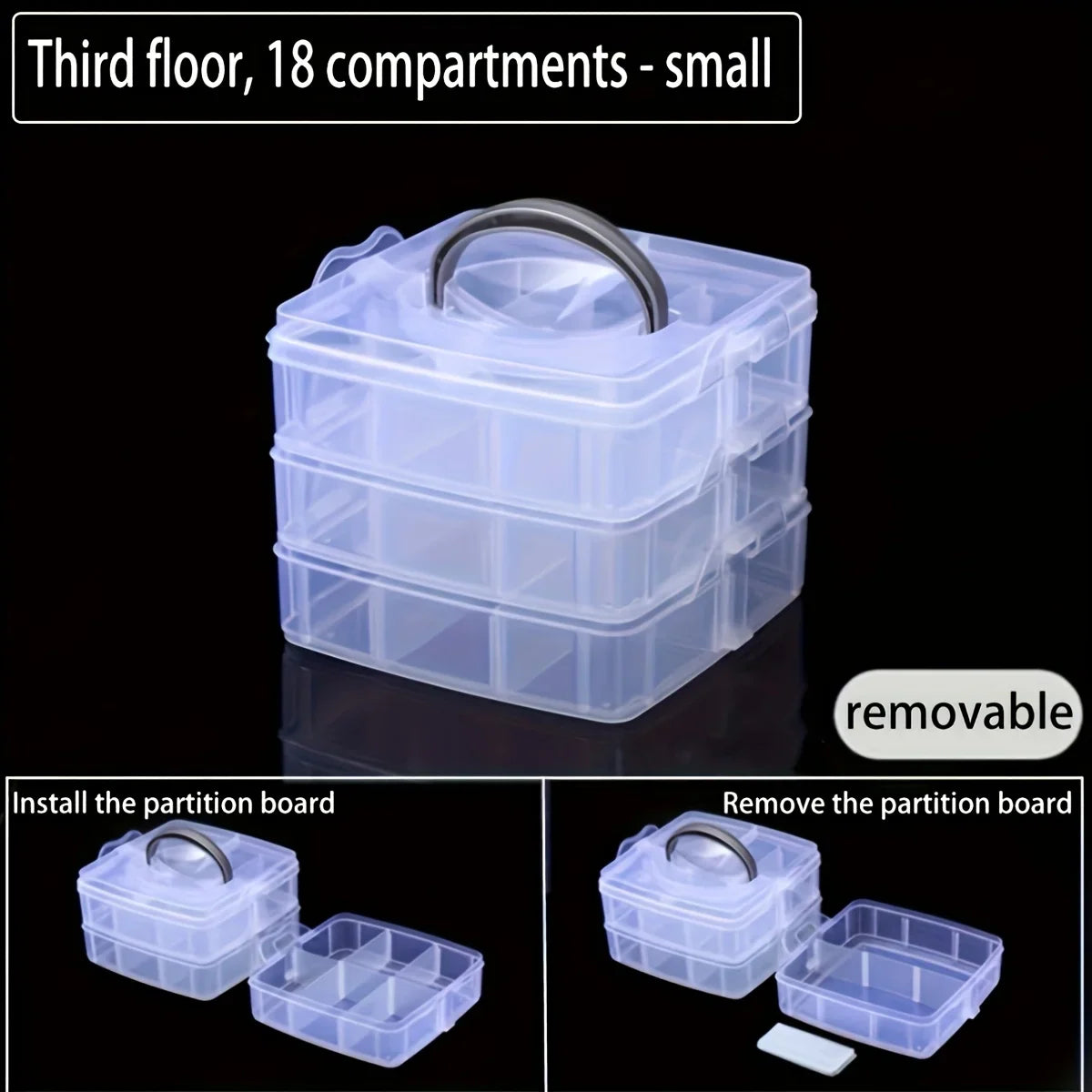3-layer 18 Compartment Transparent Storage Box, can rearrange compartments