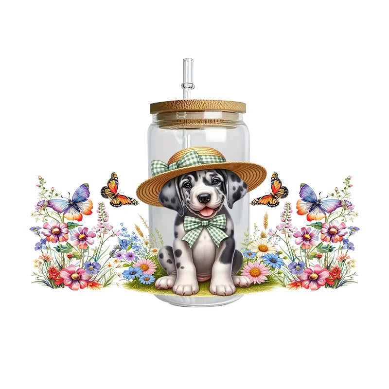Cute dogs artwork UV 3D transfers UV DTF  stickers 16oz cup wraps