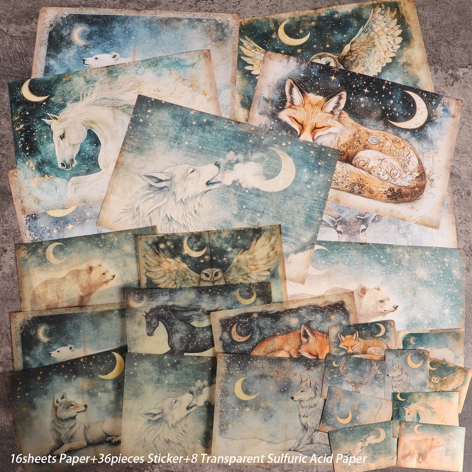 16 A5 papers, 8 Transparent Sulfuric Acid Papers and 36stickers