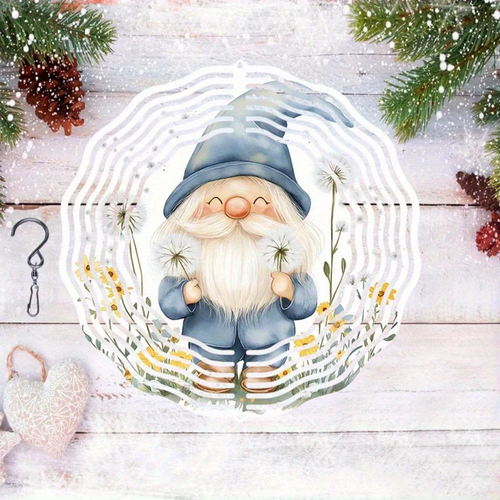 Metal Wind Chime (Rotating Flower Gnome Design) | Outdoor Garden/Yard Decor