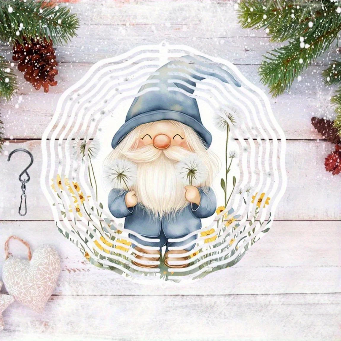 Metal Wind Chime (Rotating Flower Gnome Design) | Outdoor Garden/Yard Decor