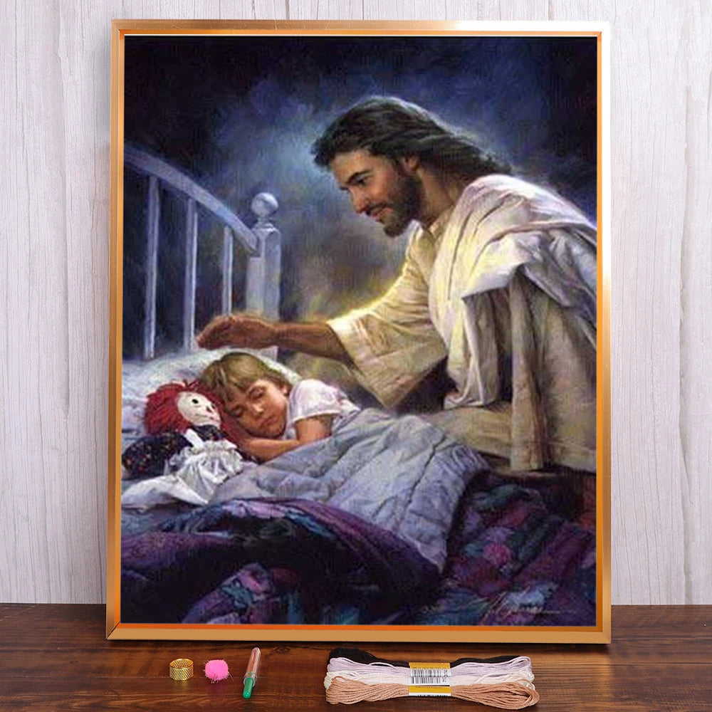 Meian Religion Jesus Portrait Printed 11CT Cross-Stitch DIY Embroidery Full Kit Painting Handicraft Craft Sewing Stamped Jewelry