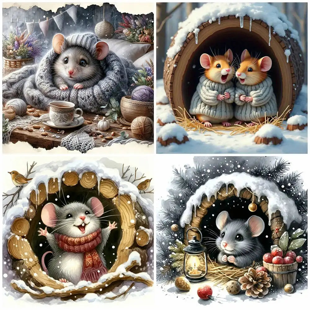 EverShine Diamond Embroidery Mouse Cartoon Diamond Painting Kit Rat Animal DIY Rhinestone Pictures Mosaic Winter Christmas Gift
