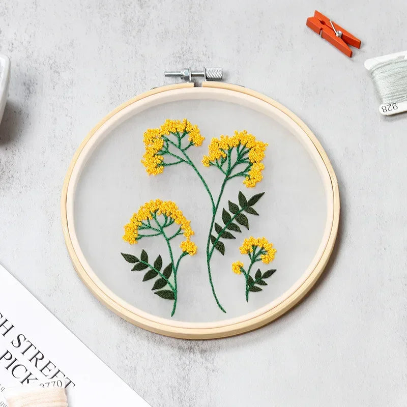 DIY Flowers Plants Pattern Embroidery Set Needlework Tools Printed Beginner Embroidery Round Cross Stitch Kit Sewing Craft Kit