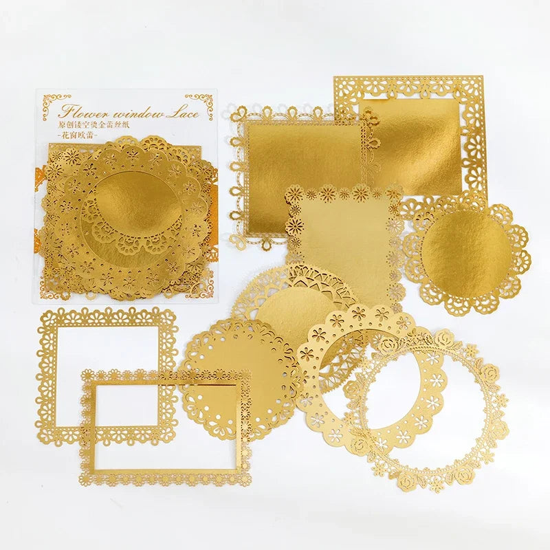 10Pcs Gold Lace Leaf Paper Scrapbook Sticker Die Cut