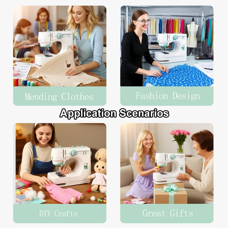 Portable Mini Sewing Machine for Home - 12 Stitch Patterns with Foot Pedal/Light,