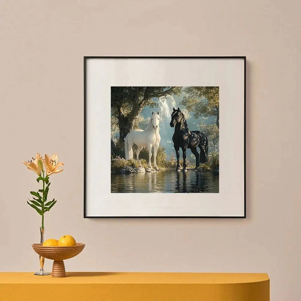 5D Brave Warhorse Diamond Painting Waterfall Forest