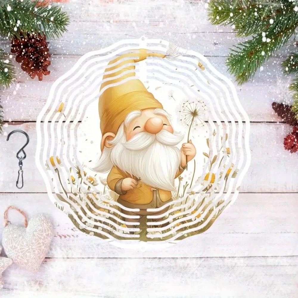 Wise Gnome and Dandelion Hanging Wind Chime - 3D Kinetic Wind Spinner Metal Art, Stylish Outdoor Decor for Garden, Balcony