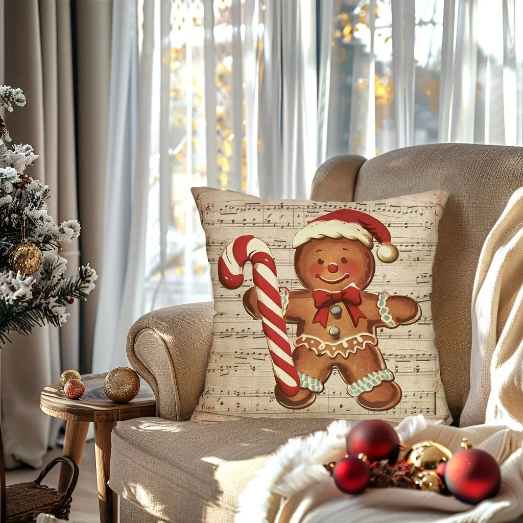 Christmas gingerbread decoration pillowcase New Year gift Christmas train cabin pattern home room decoration sofa cushion cover