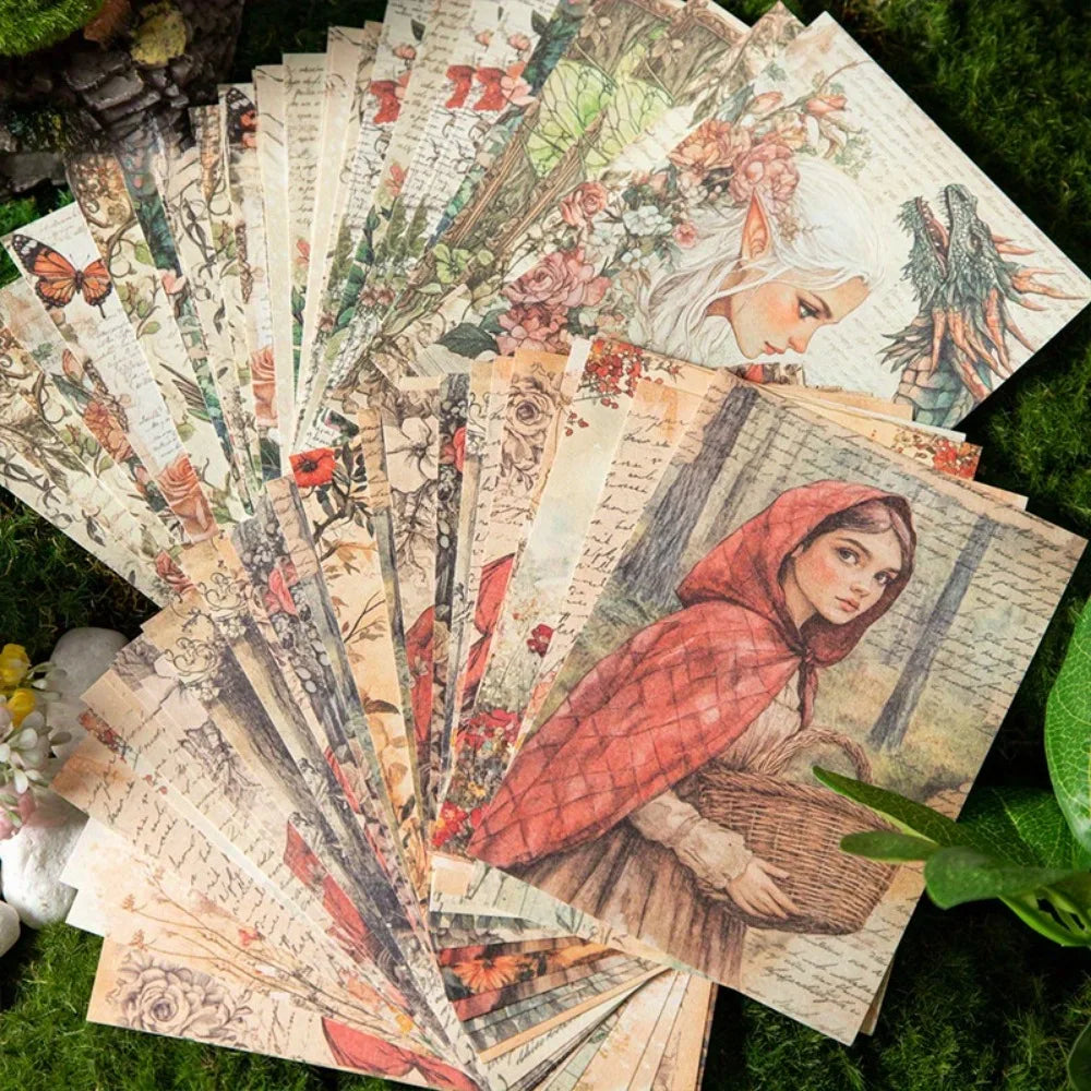 180pcs Fairy Tale Scrapbook Paper, 6 Styles Vintage Background Pages ,storybook theme