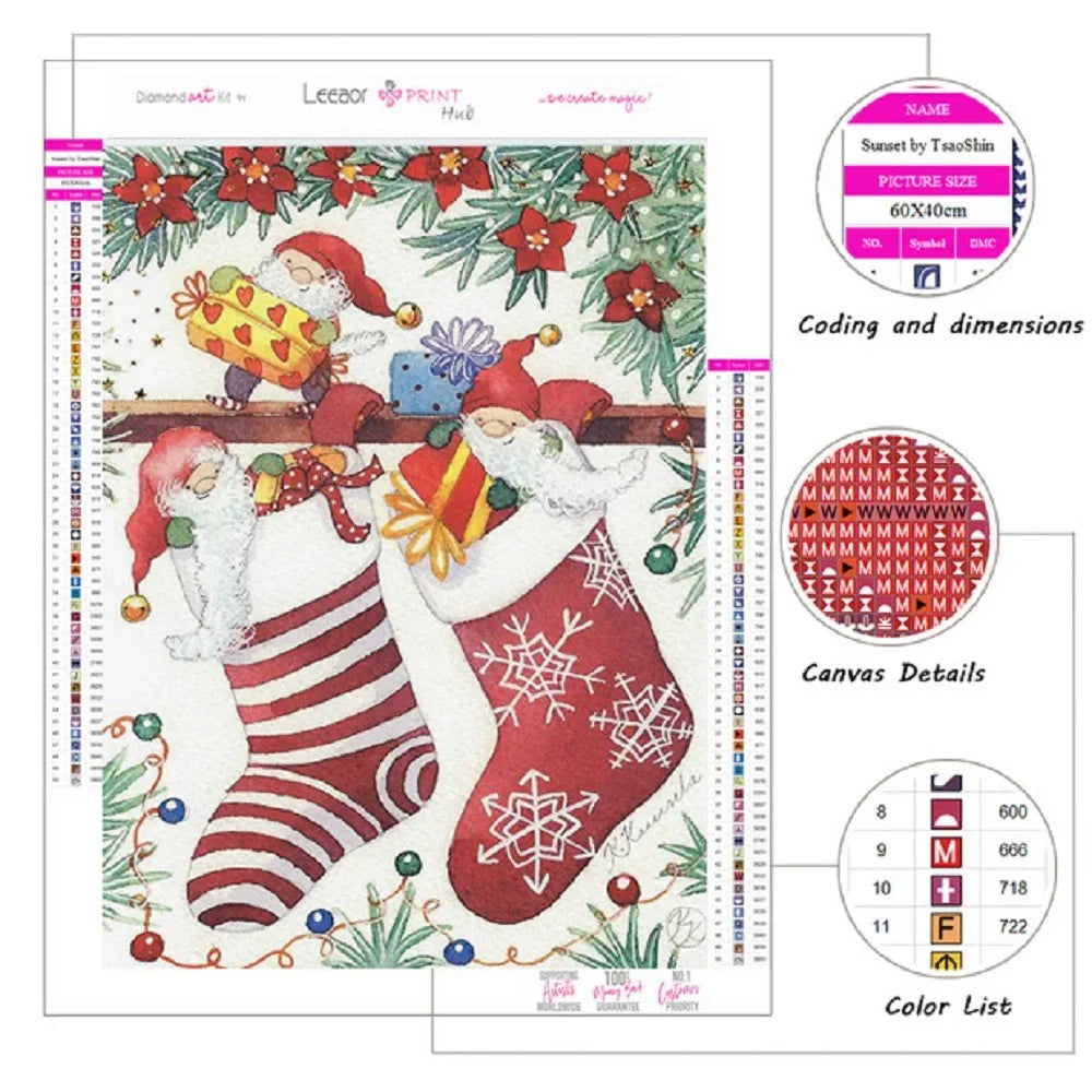 Diamond Painting Christmas Santa Clause Gnomes Mosaic Full Diamond Embroidery Cross Stitch Wall Art Decorative Peinture Diamant