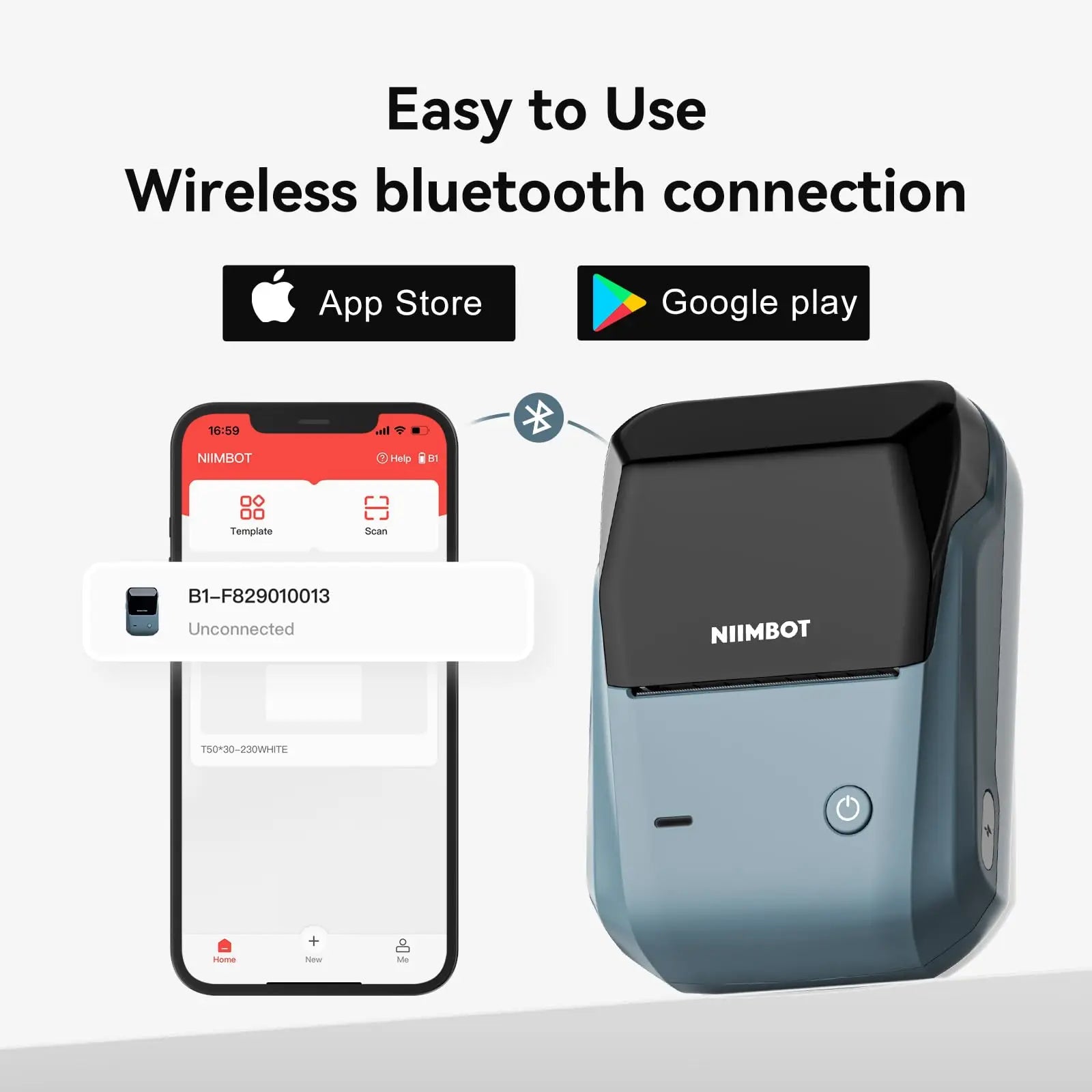 Niimbot B1 Label Maker Bluetooth Portable 2 inch Thermal Label Printer with Large Waterproof Tape for Small Business Office Home