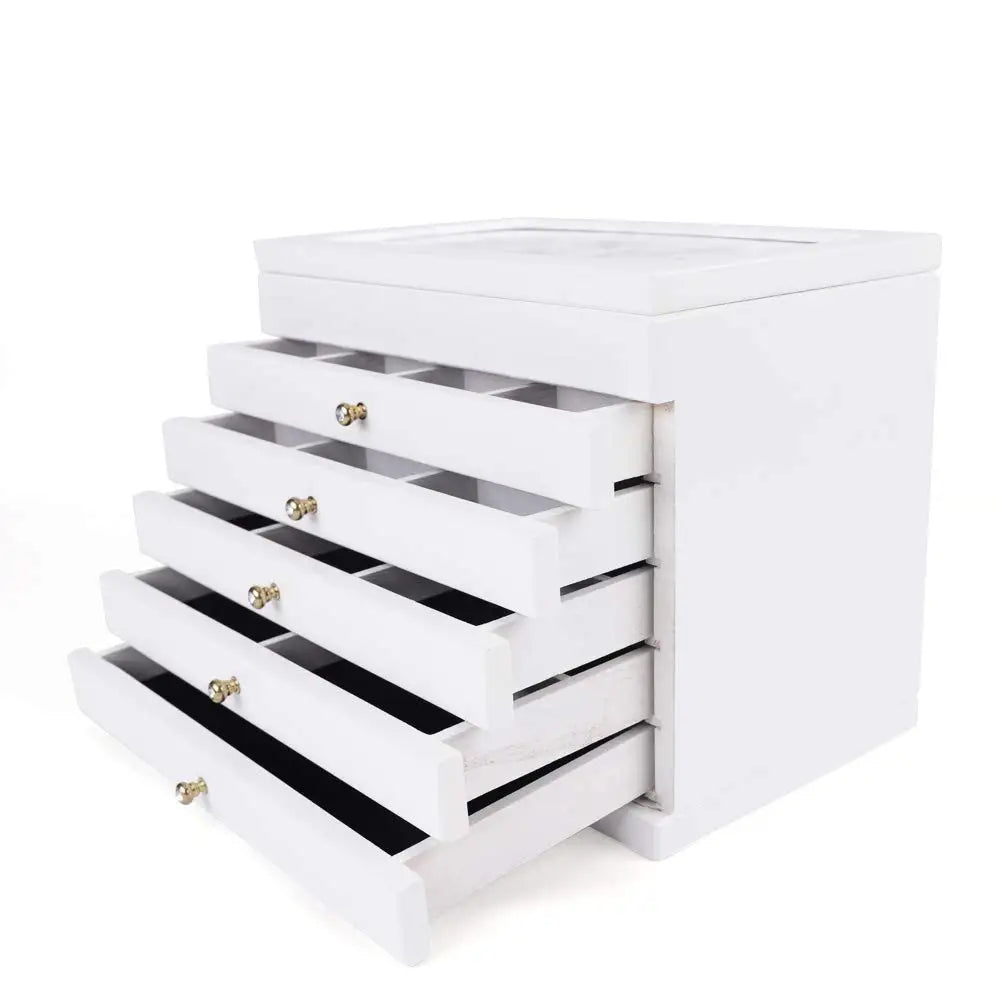Jewelry Storage Organizer Wooden Storage Box Case for Woman (White)