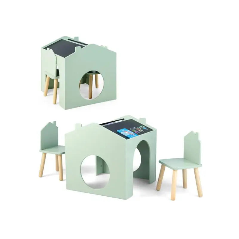 Wooden Kids Table and Chair Set - Inclined Chalkboards with Chalk