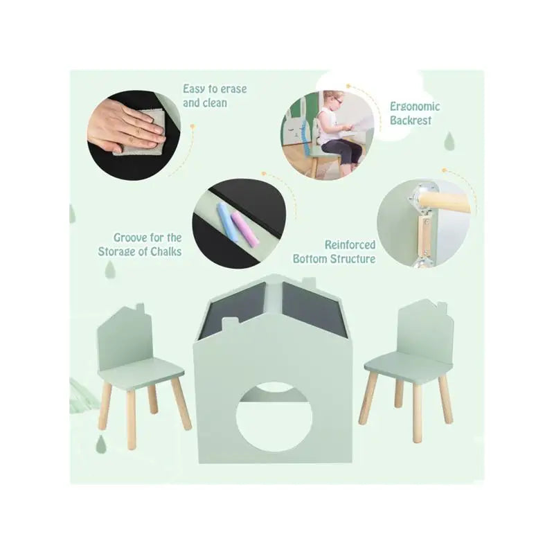 Wooden Kids Table and Chair Set - Inclined Chalkboards with Chalk