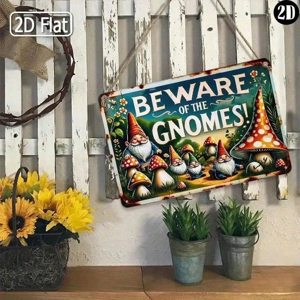 Whimsical Gnome Metal Sign for Garden Outdoor indoor